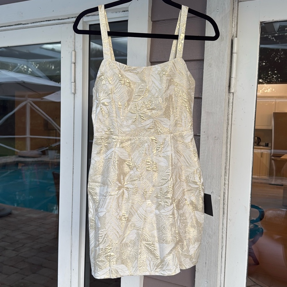 Lulus Shine for Us Metallic Tropical Jacquared Mini Dress